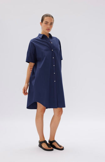 Chiara Short Sleeve Shirt Dress Navy