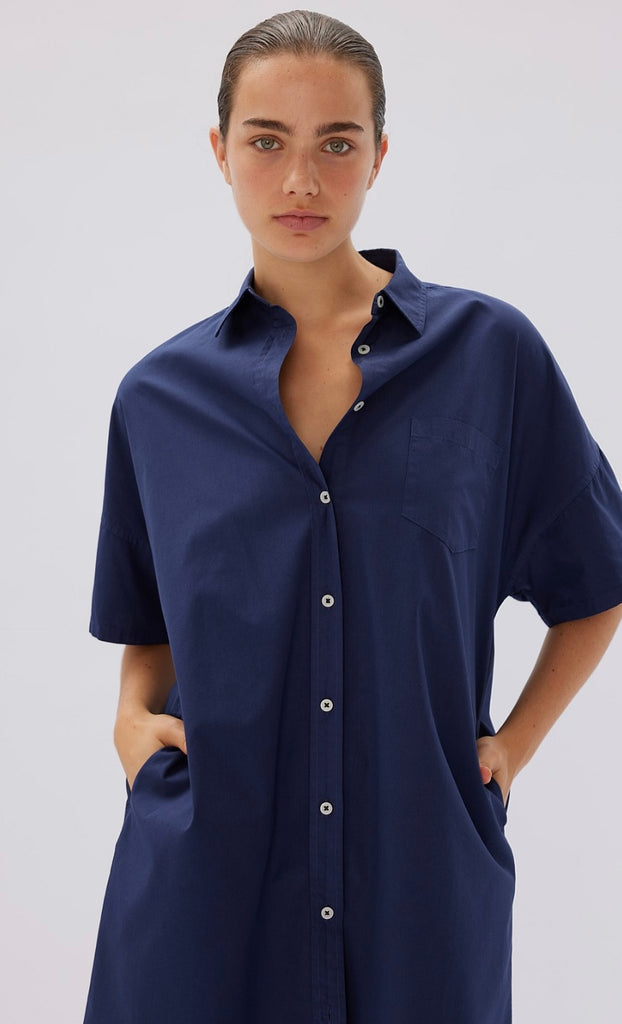 Chiara Short Sleeve Shirt Dress Navy