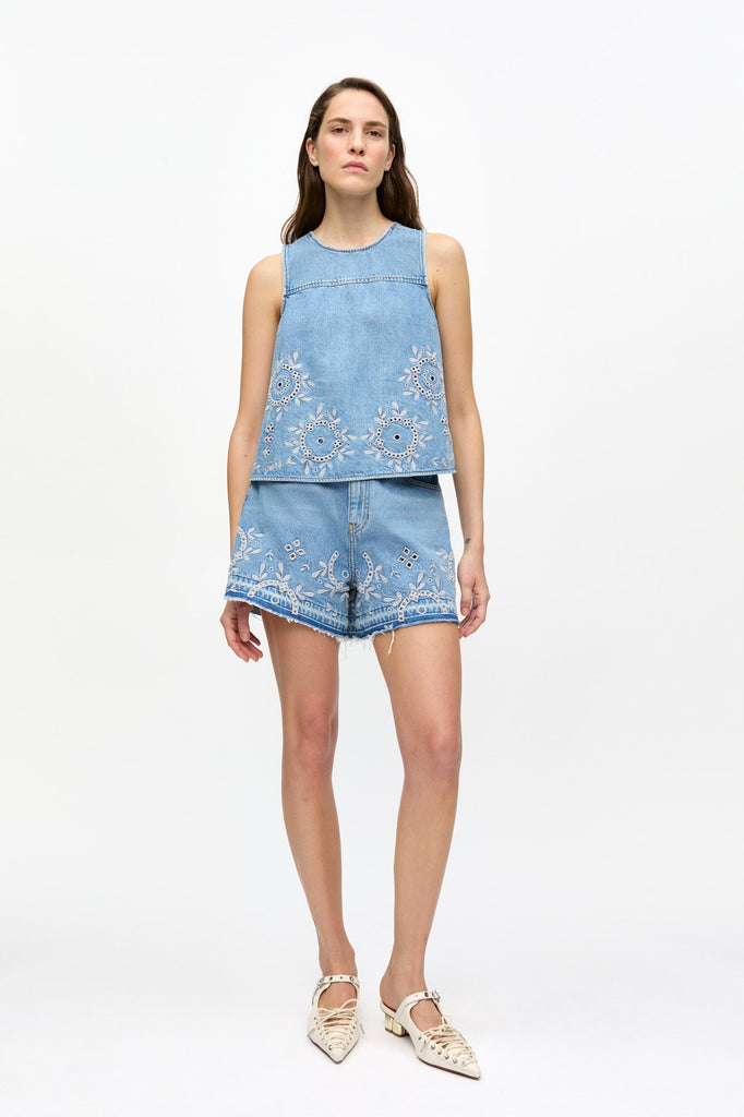 Broderie Anglaise Denim Shorts