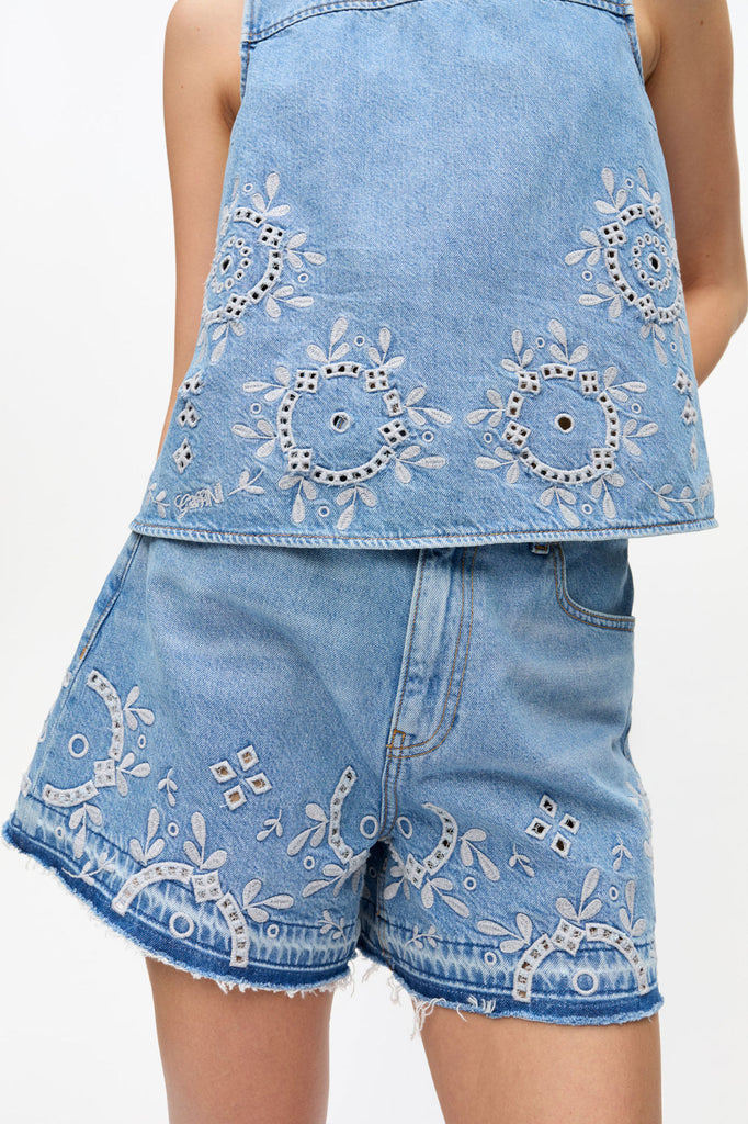 Broderie Anglaise Denim Shorts
