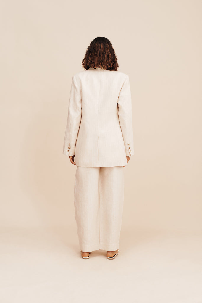 Leon Blazer Beige Pinstripe