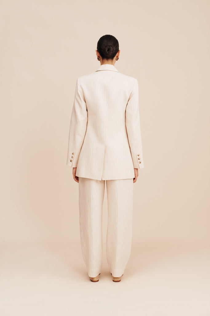 Lucille Trouser Beige Pinstripe