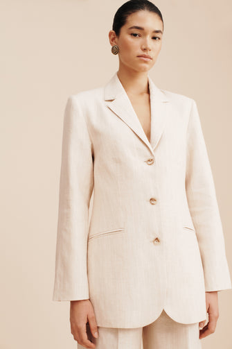 Leon Blazer Beige Pinstripe