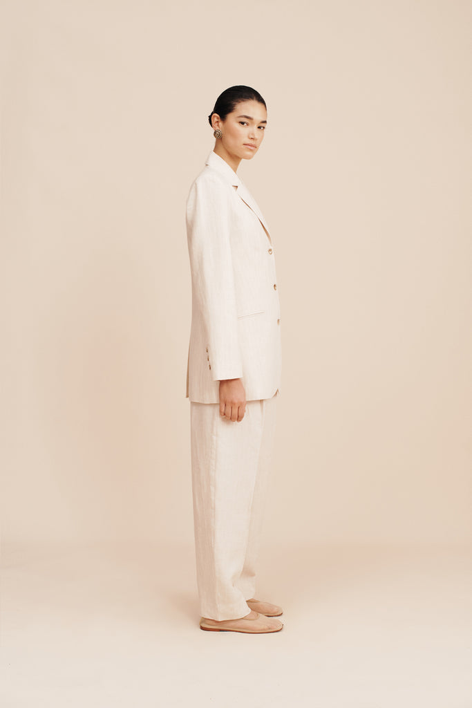 Lucille Trouser Beige Pinstripe