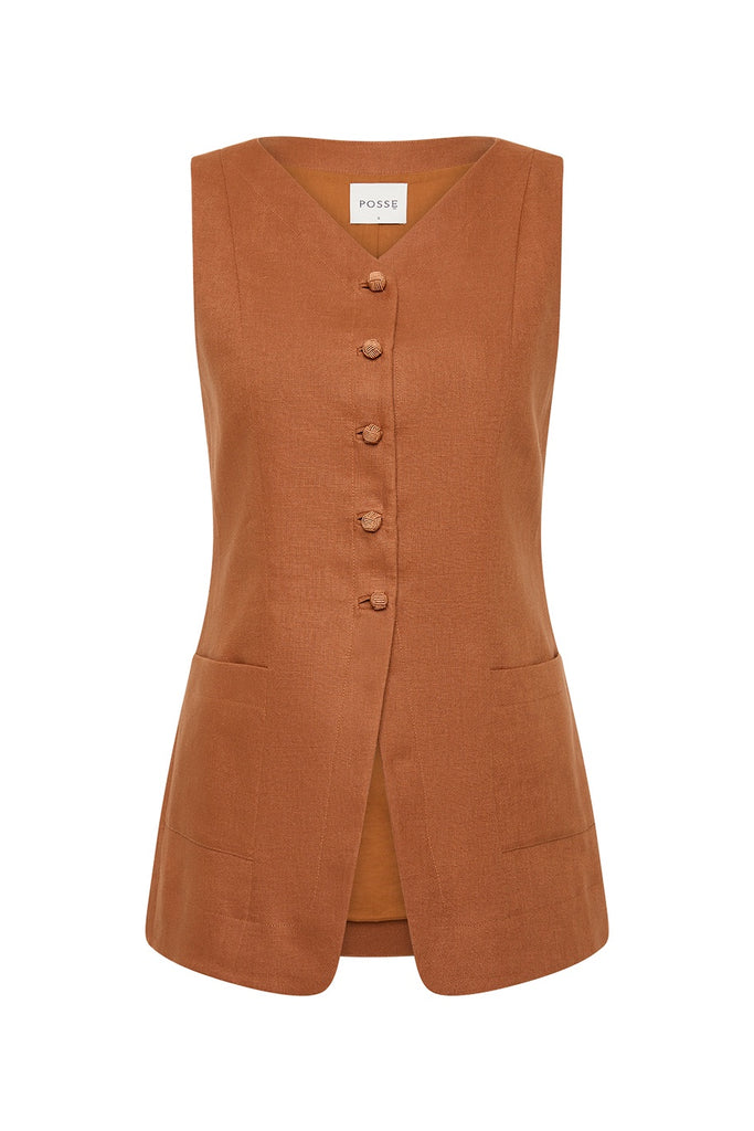 Lorenzo High Neck Vest Chestnut