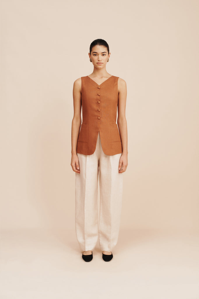 Lorenzo High Neck Vest Chestnut