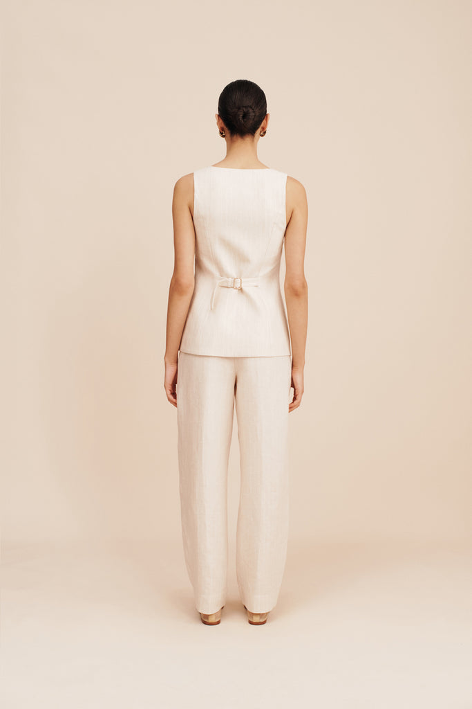 Lucille Trouser Beige Pinstripe