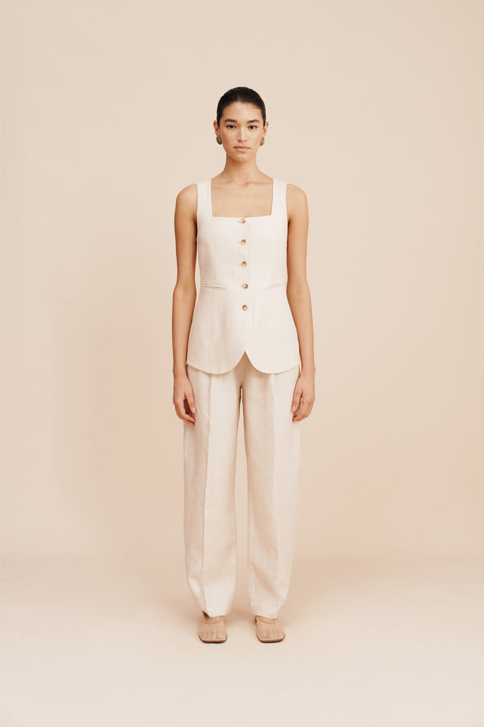 Lucille Gilet Beige Pinstripe