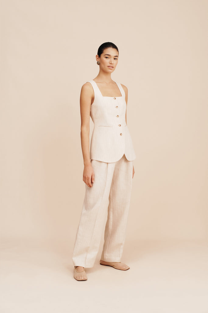 Lucille Trouser Beige Pinstripe