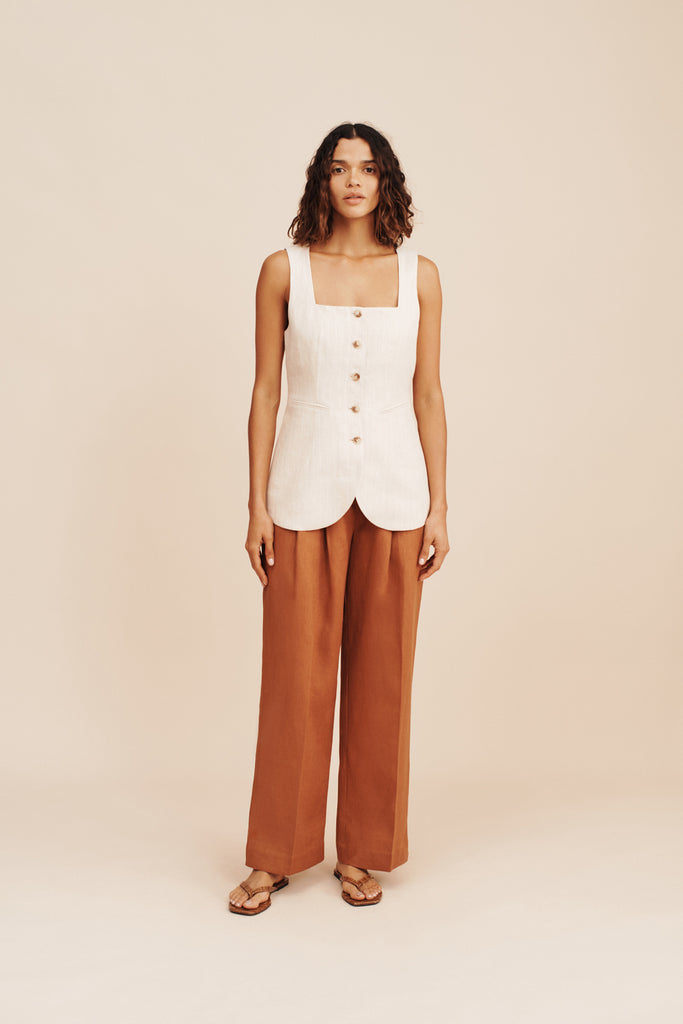 Lucille Gilet Beige Pinstripe