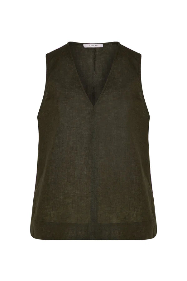 Manta Linen Sleeveless Top Sea Moss Green
