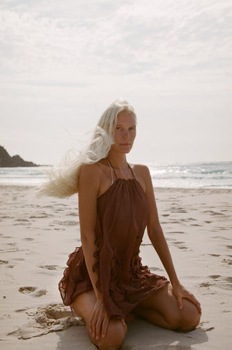 Jellyfish Ruffle Mini Dress Chocolate