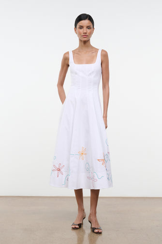 Wells Dress White Multi Embroidery