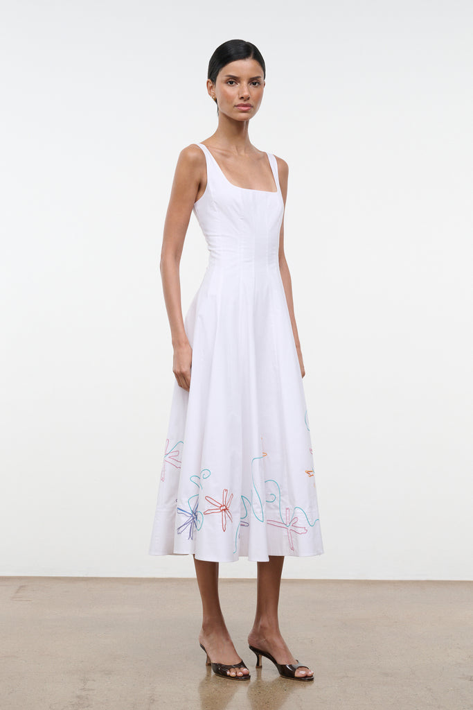 Wells Dress White Multi Embroidery