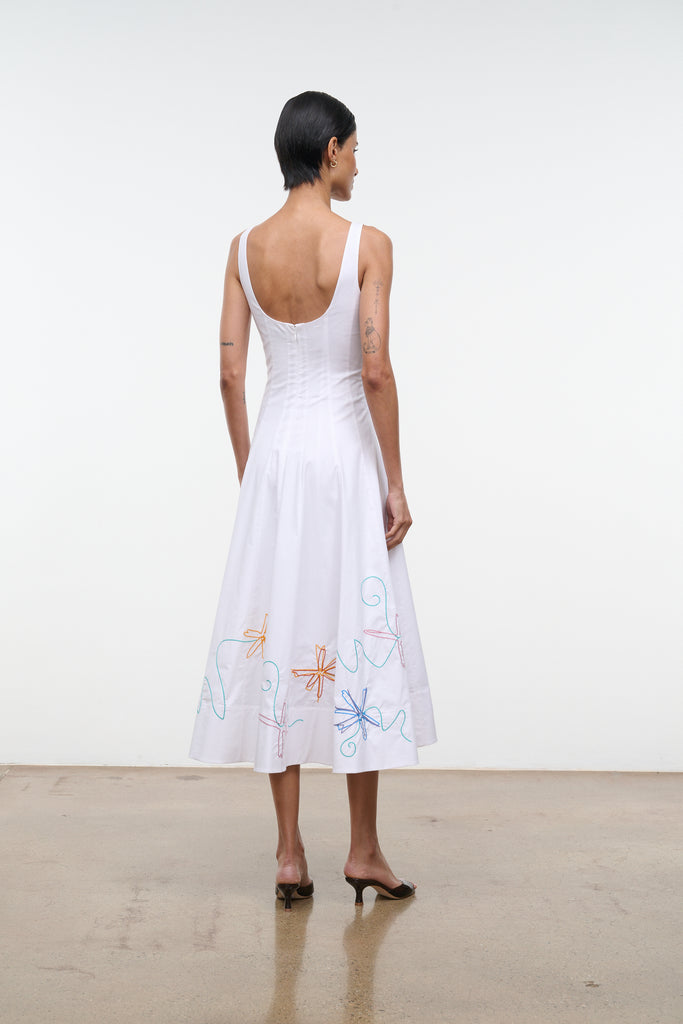 Wells Dress White Multi Embroidery