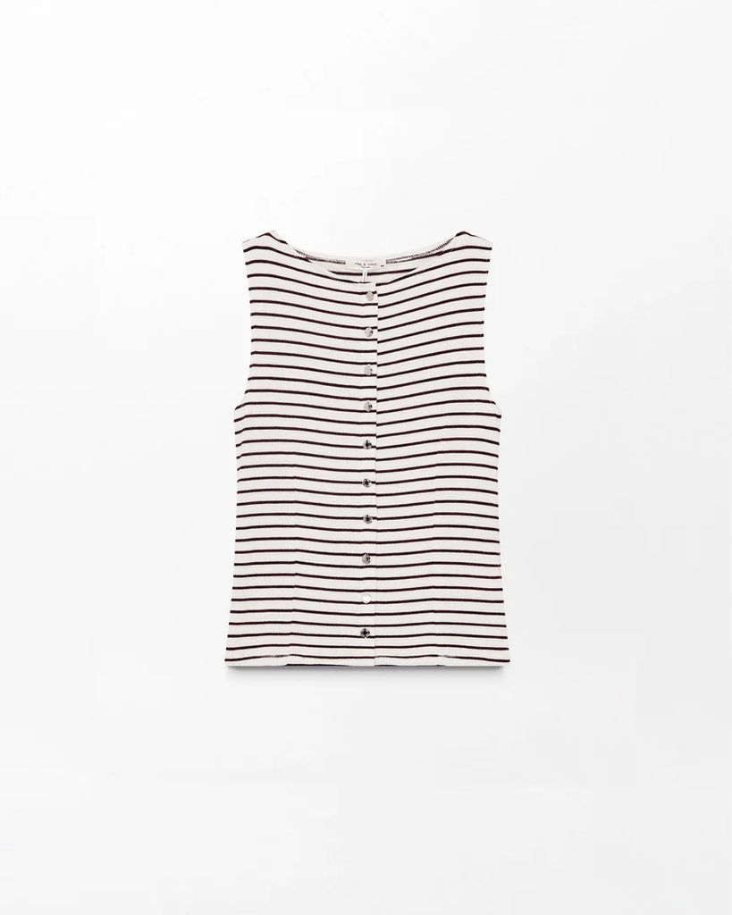 Knit Boatneck Tank  Burgundy Stripe