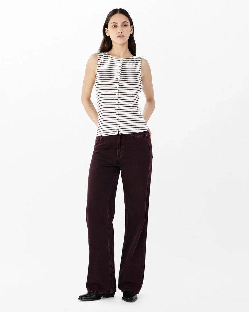 Knit Boatneck Tank  Burgundy Stripe