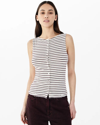 Knit Boatneck Tank  Burgundy Stripe