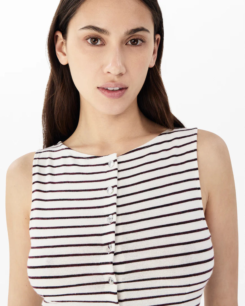 Knit Boatneck Tank  Burgundy Stripe