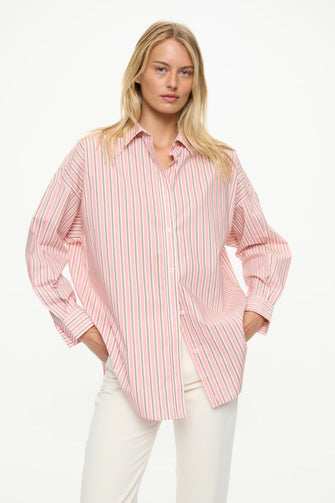 Mara Oversized Stripe Shirt Musk Cocoa
