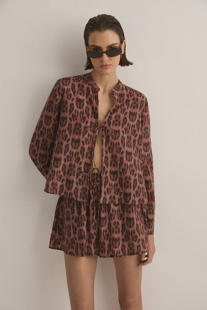 Tie Front Blouse Sunset Leopard