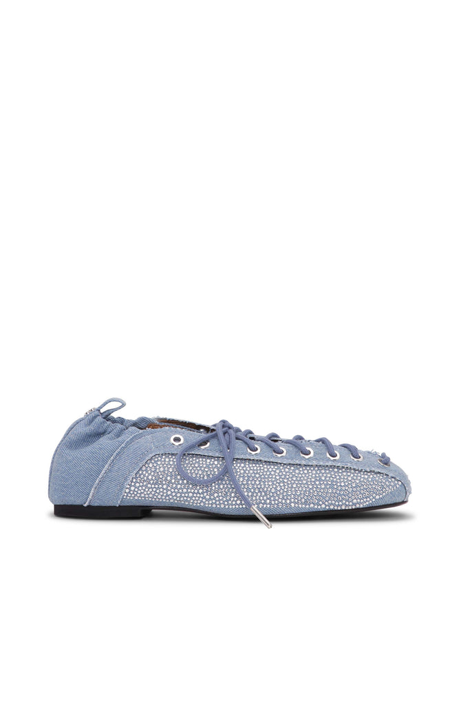 Eyelets Lace up Ballerina Strass Denim