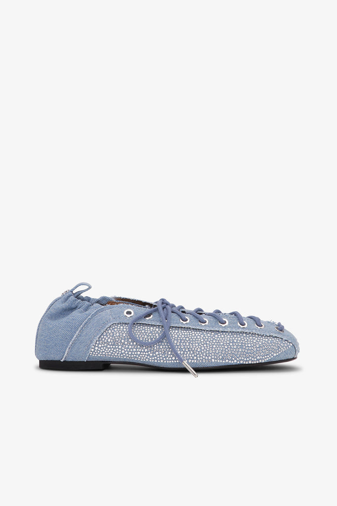 Eyelets Lace up Ballerina Strass Denim