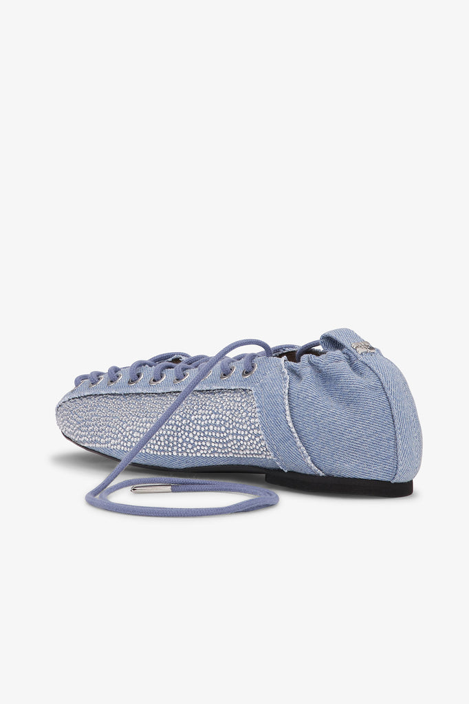 Eyelets Lace up Ballerina Strass Denim