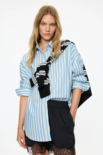 Mara Oversized Stripe Shirt Sky Natural Navy