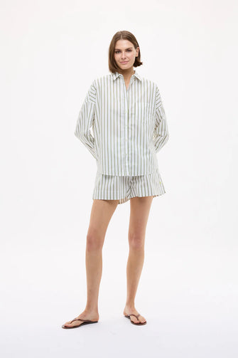 Chiara Cotton Shirt Stripe Dark Olive + Sunny Lime