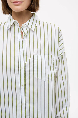 Chiara Cotton Shirt Stripe Dark Olive + Sunny Lime