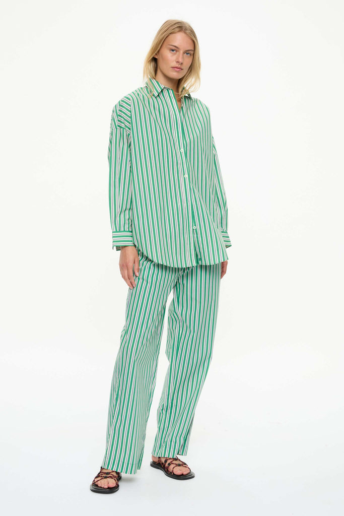 Mara Oversized Stripe Shirt Green Hills White Navy