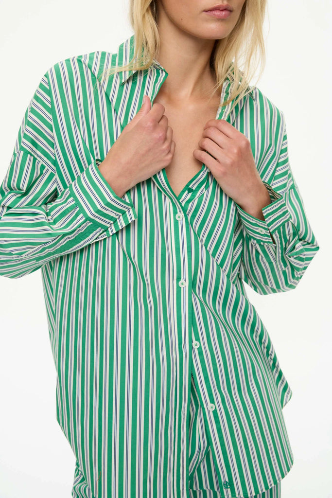Mara Oversized Stripe Shirt Green Hills White Navy