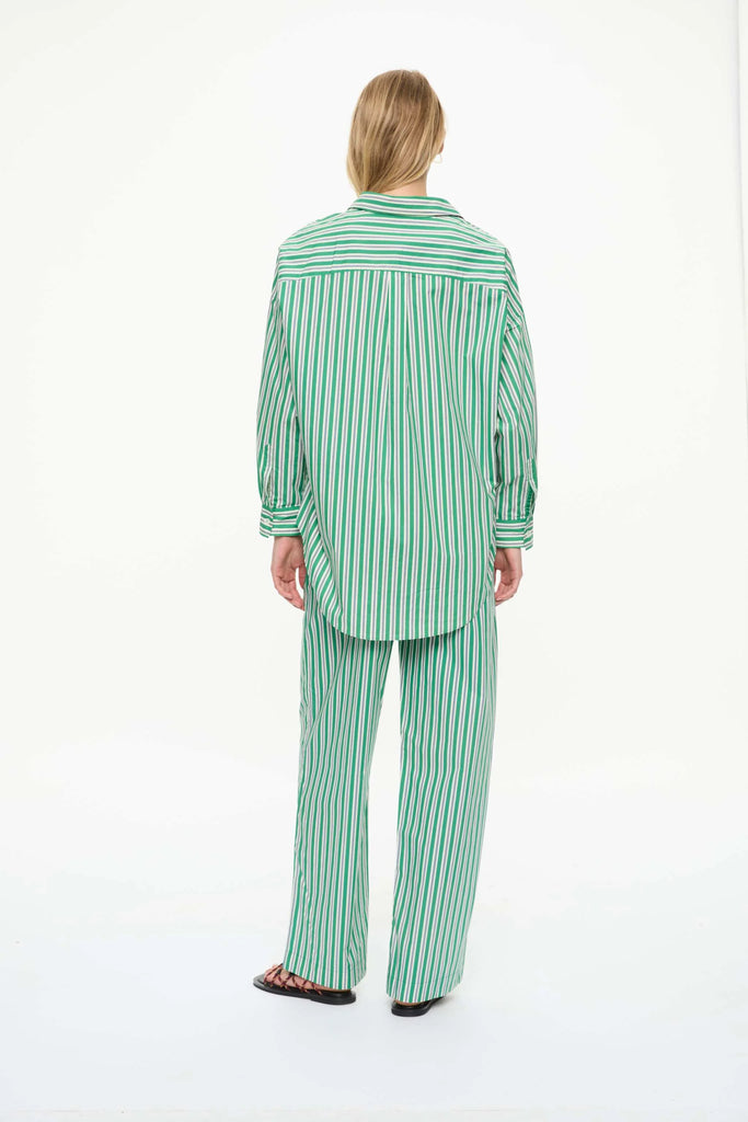 Mara Oversized Stripe Shirt Green Hills White Navy