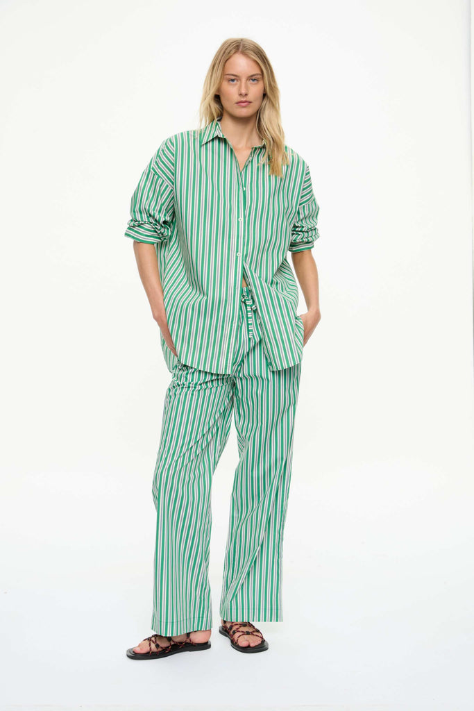 Mara Oversized Stripe Shirt Green Hills White Navy