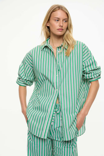 Mara Oversized Stripe Shirt Green Hills White Navy