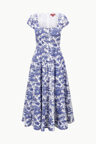 Short Sleeve Wells Dress Blue Toile
