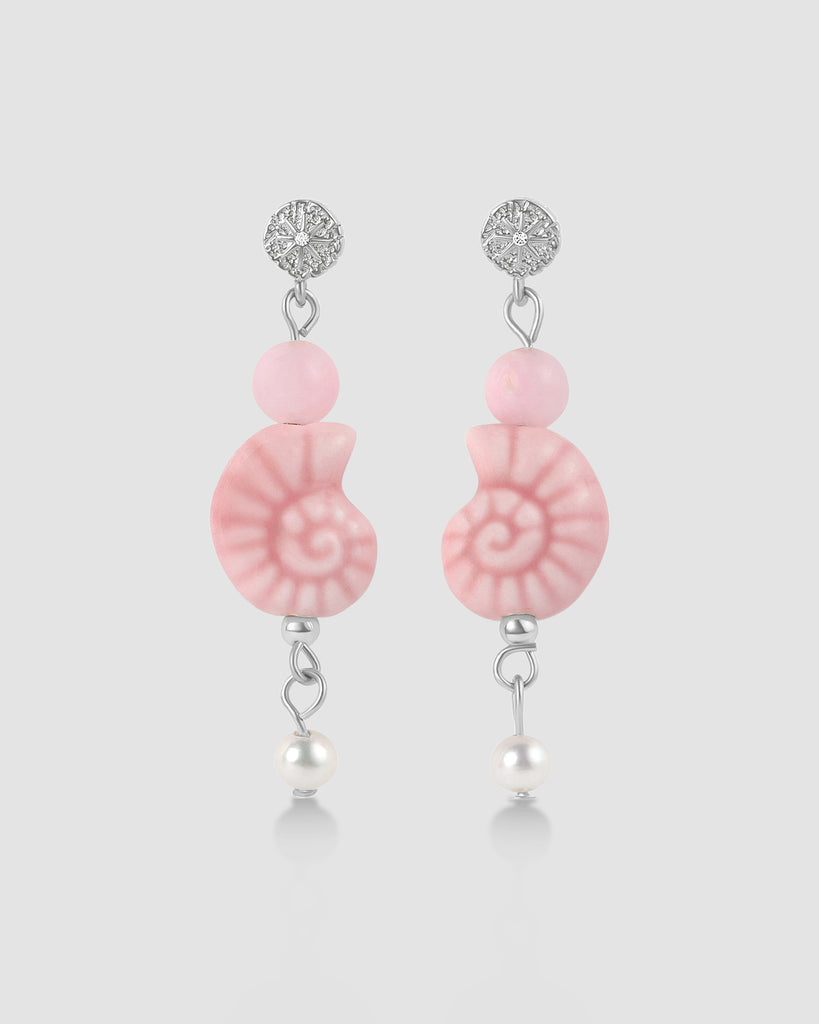 San Sebastian Conch Earrings Pink Silver