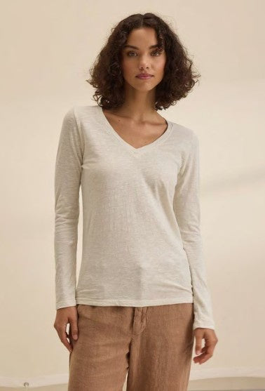 Blaire V Neck Long Sleeve Tee Coconut
