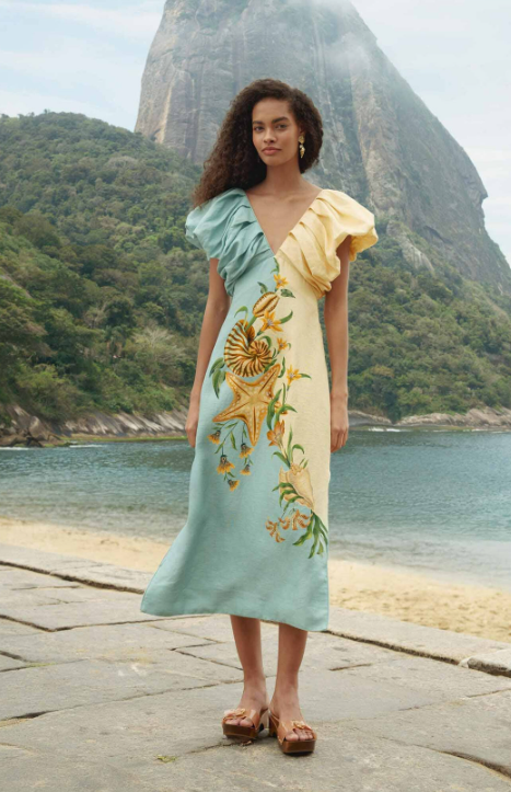 Marine Garden Sand Midi Dress