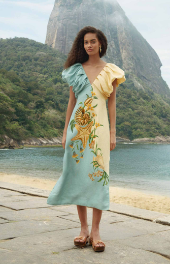 Marine Garden Sand Midi Dress