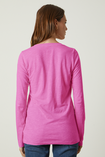 Velvet Originals Blaire V Neck Long Sleeve Tee Orchid Pink