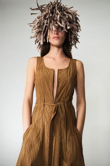 Singlet Zipper Dress with Pockets Cinnamon