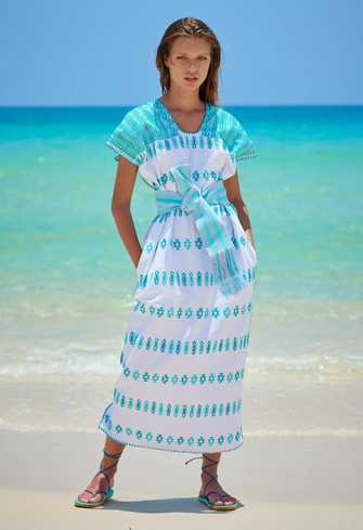 Single Panel Midi Kaftan White and Green