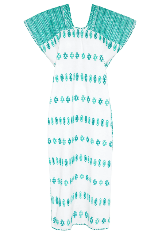 Single Panel Midi Kaftan White and Green