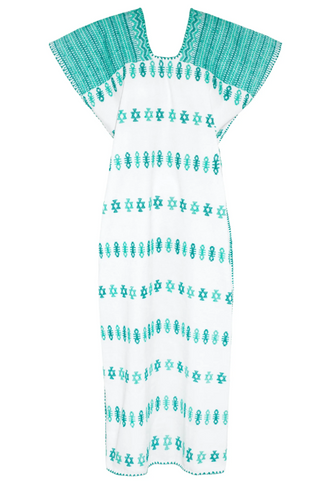 Single Panel Midi Kaftan White and Green