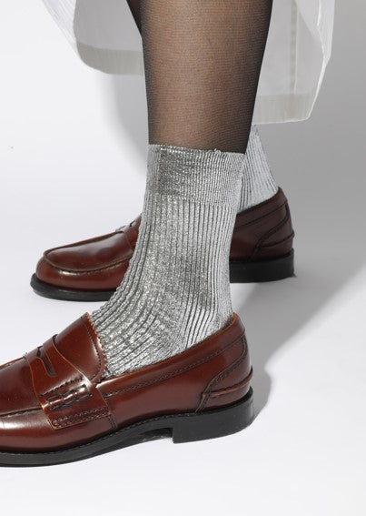 Metallic Ribbed Socks Silver