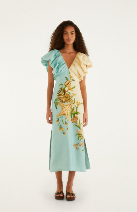 Marine Garden Sand Midi Dress