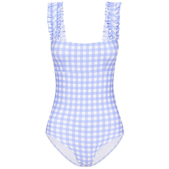 Sky Gingham Ruffle One Piece