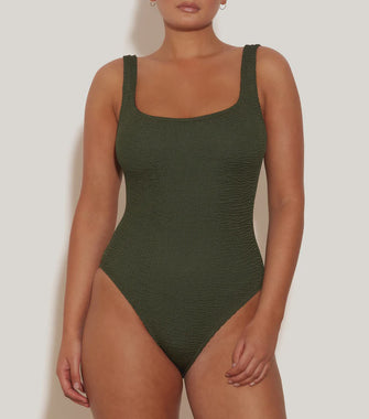 Square Neck Swim Metallic Khaki